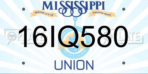 16IQ580 Mississippi License Plate