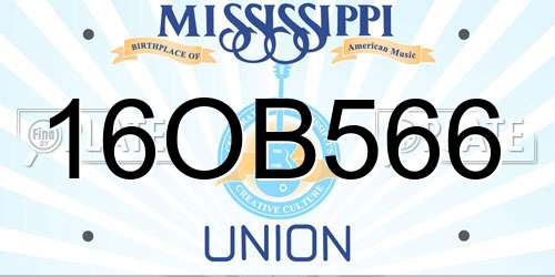 16OB566 Mississippi License Plate