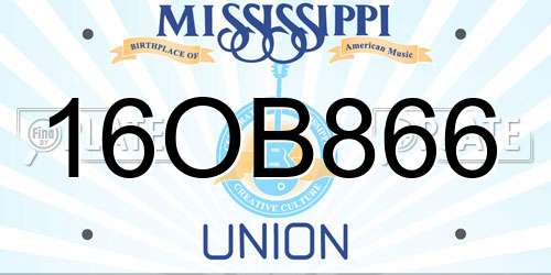16OB866 Mississippi License Plate
