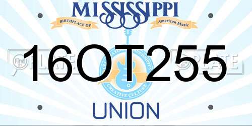 16OT255 Mississippi License Plate