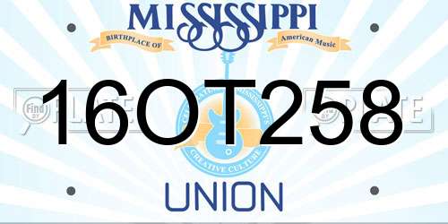 16OT258 Mississippi License Plate