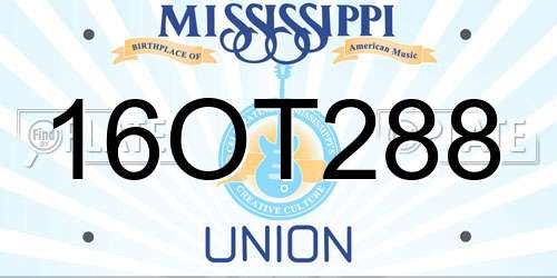 16OT288 Mississippi License Plate