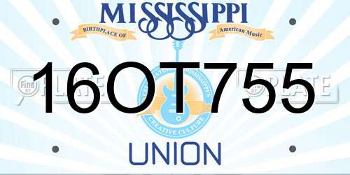 16OT755 Mississippi License Plate