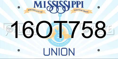 16OT758 Mississippi License Plate