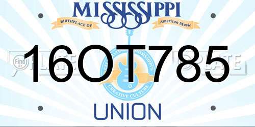 16OT785 Mississippi License Plate