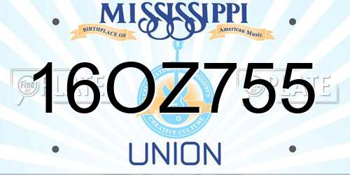 16OZ755 Mississippi License Plate