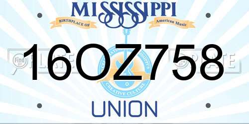 16OZ758 Mississippi License Plate