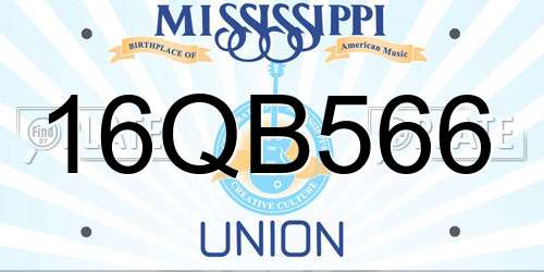 16QB566 Mississippi License Plate