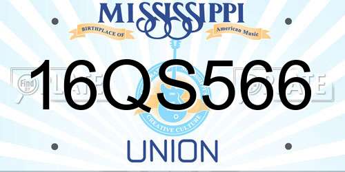 16QS566 Mississippi License Plate