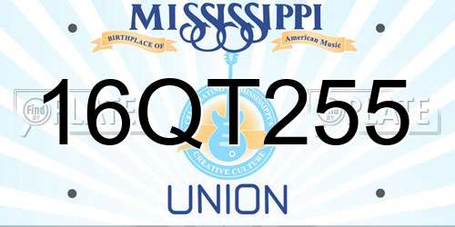 16QT255 Mississippi License Plate