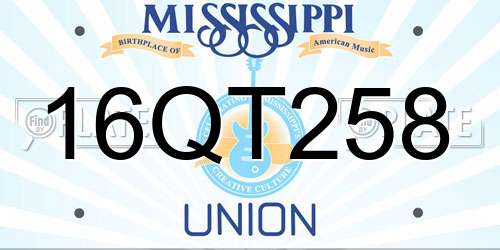 16QT258 Mississippi License Plate