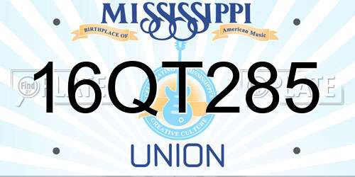 16QT285 Mississippi License Plate