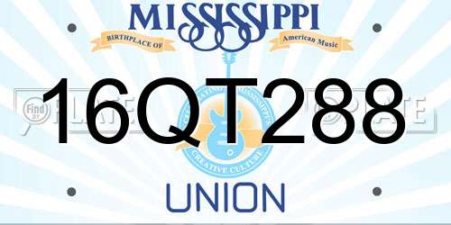 16QT288 Mississippi License Plate