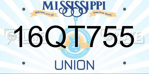 16QT755 Mississippi License Plate