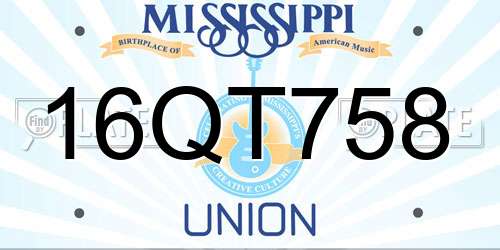 16QT758 Mississippi License Plate