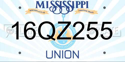 16QZ255 Mississippi License Plate