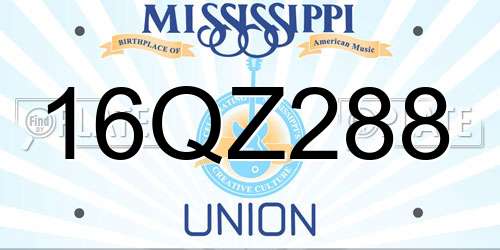 16QZ288 Mississippi License Plate