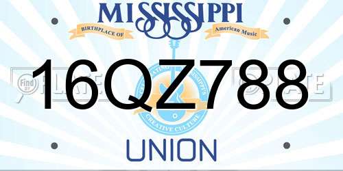 16QZ788 Mississippi License Plate