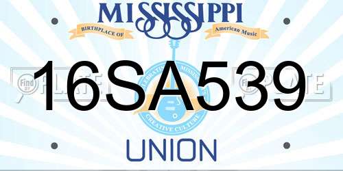 16SA539 Mississippi License Plate