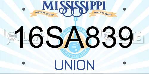 16SA839 Mississippi License Plate