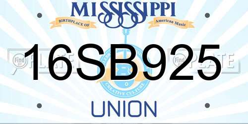 16SB925 Mississippi License Plate