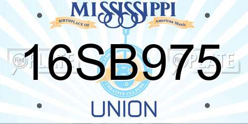 16SB975 Mississippi License Plate