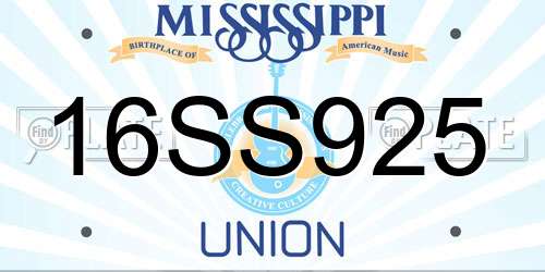 16SS925 Mississippi License Plate