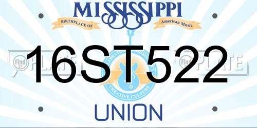 16ST522 Mississippi License Plate