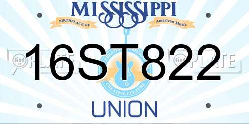16ST822 Mississippi License Plate