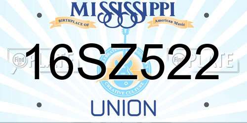 16SZ522 Mississippi License Plate