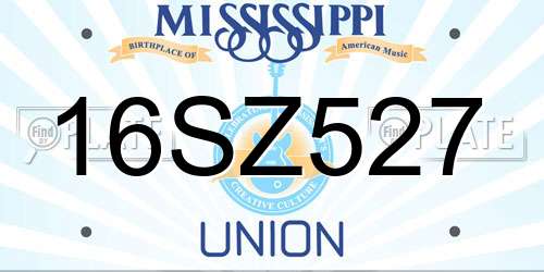 16SZ527 Mississippi License Plate