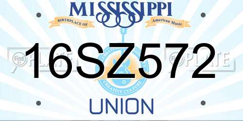16SZ572 Mississippi License Plate
