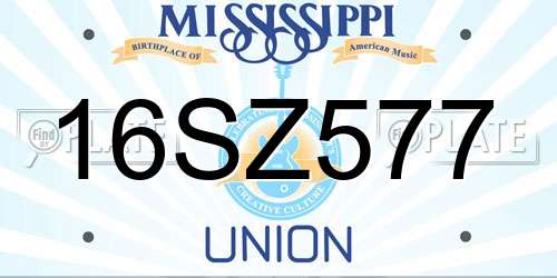 16SZ577 Mississippi License Plate