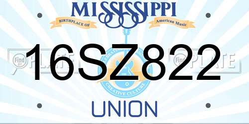16SZ822 Mississippi License Plate