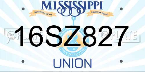 16SZ827 Mississippi License Plate