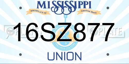 16SZ877 Mississippi License Plate