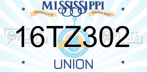 16TZ302 Mississippi License Plate