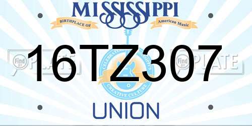 16TZ307 Mississippi License Plate