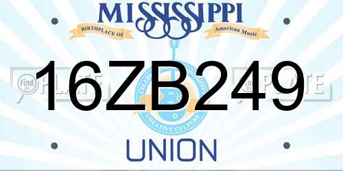16ZB249 Mississippi License Plate