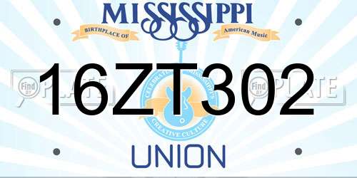 16ZT302 Mississippi License Plate
