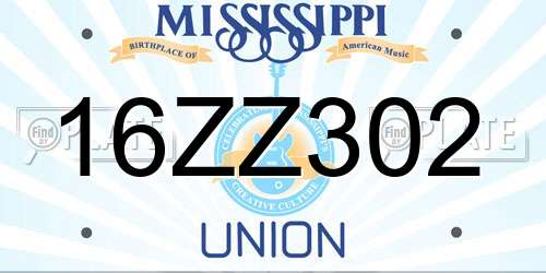 16ZZ302 Mississippi License Plate