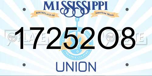 17252O8 Mississippi License Plate