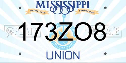 173ZO8 Mississippi License Plate