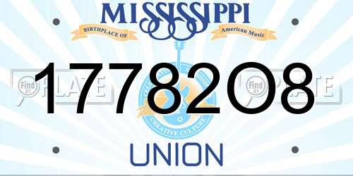 17782O8 Mississippi License Plate
