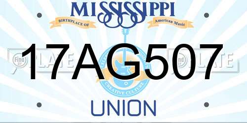 17AG507 Mississippi License Plate