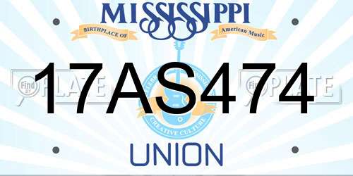 17AS474 Mississippi License Plate