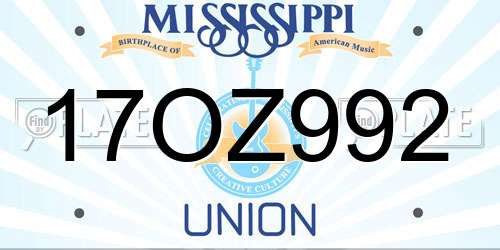 17OZ992 Mississippi License Plate