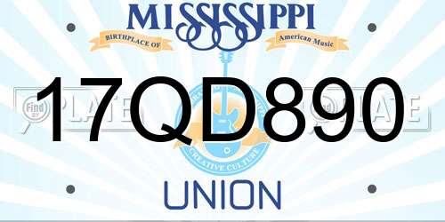 17QD890 Mississippi License Plate