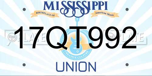 17QT992 Mississippi License Plate