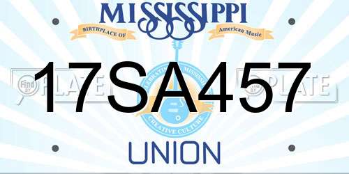 17SA457 Mississippi License Plate